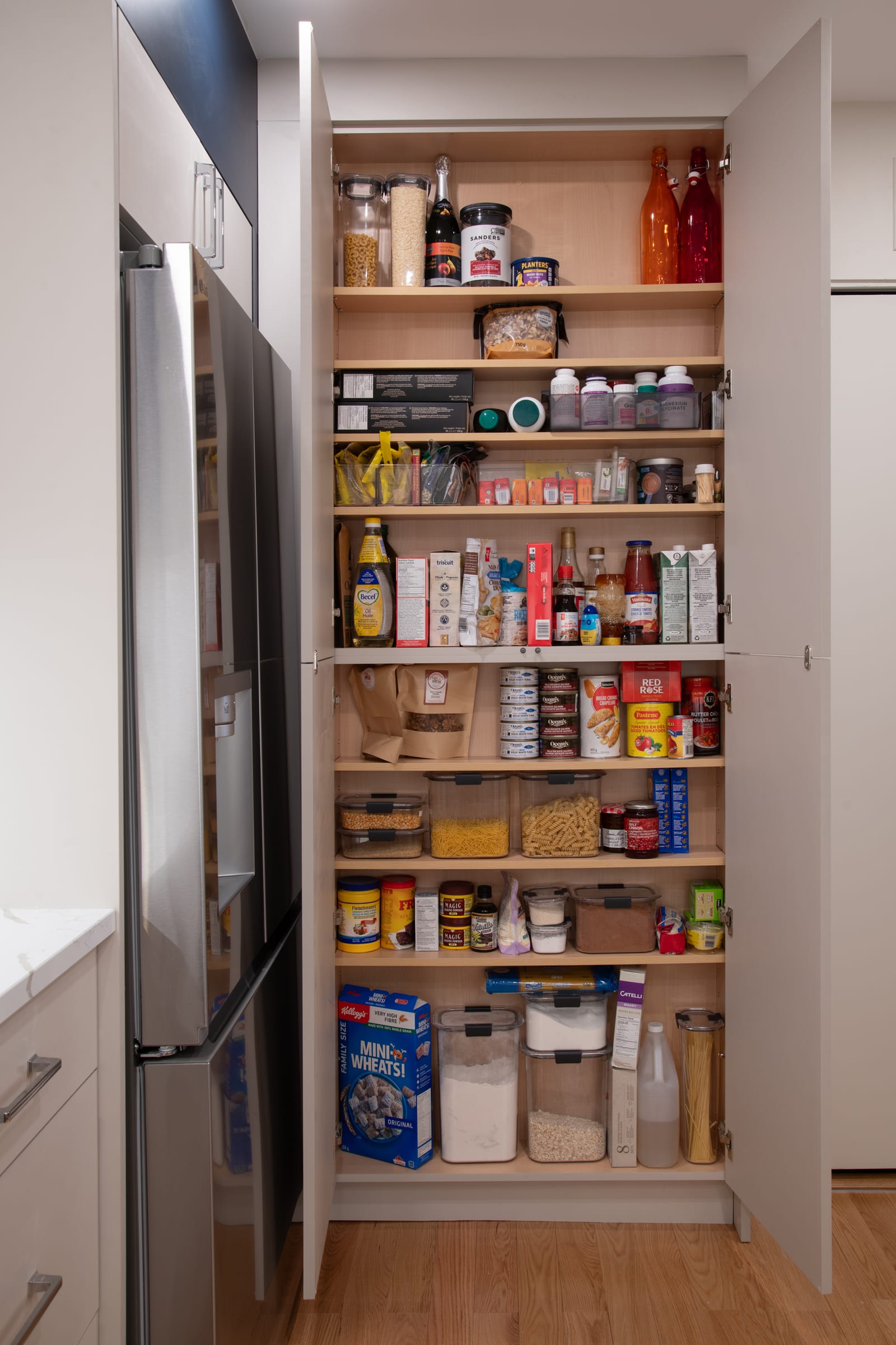 Detailed view inside the North River pantry cabinetry