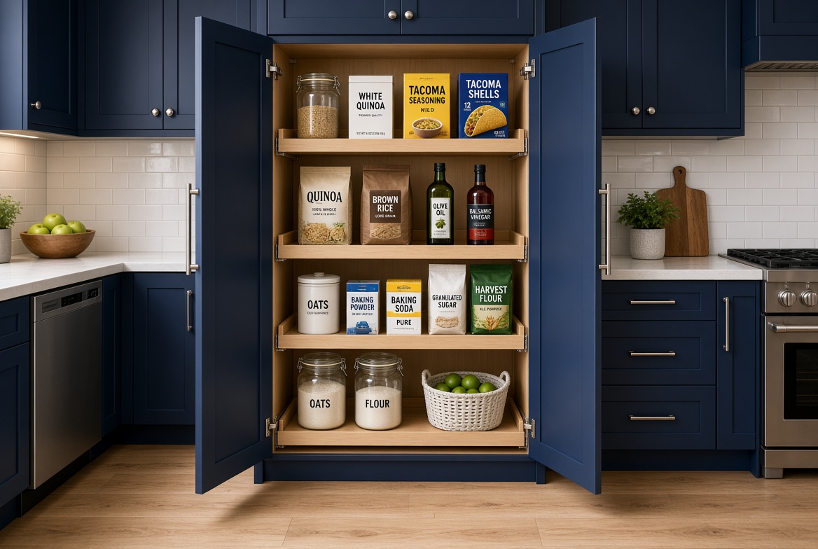 Custom Kitchen Cabinets Ottawa Pull out hidden pantry drawers in a custom kitchen cabinet